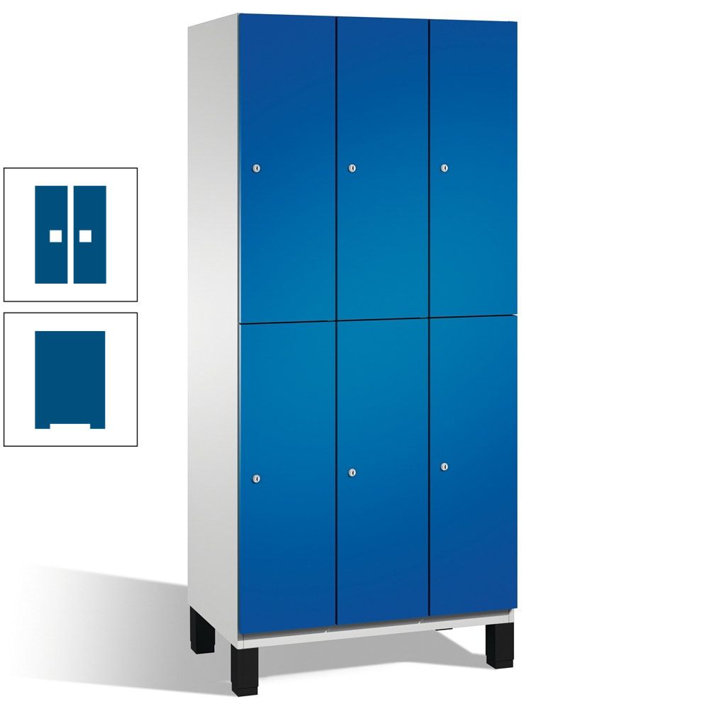 Fächerschrank, Stahlschrank, doppelstöckig, 6 Fächer, Füße, Korpus anthrazitgrau, Tür anthrazitgrau, 1.980 x 900 x 525 mm (HxBxT)