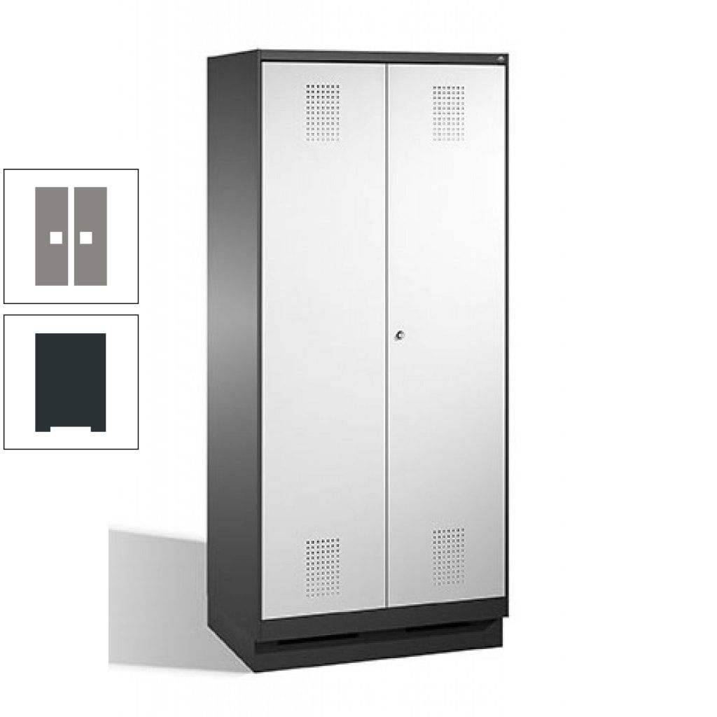 Doppel-Spind, Doppeltüren, Garderobenschrank mit Sockel, 2 Abteile a 400 mm, Korpus anthrazitgrau, Tür anthrazitgrau, 1.800 x 800 x 500 mm (HxBxT)