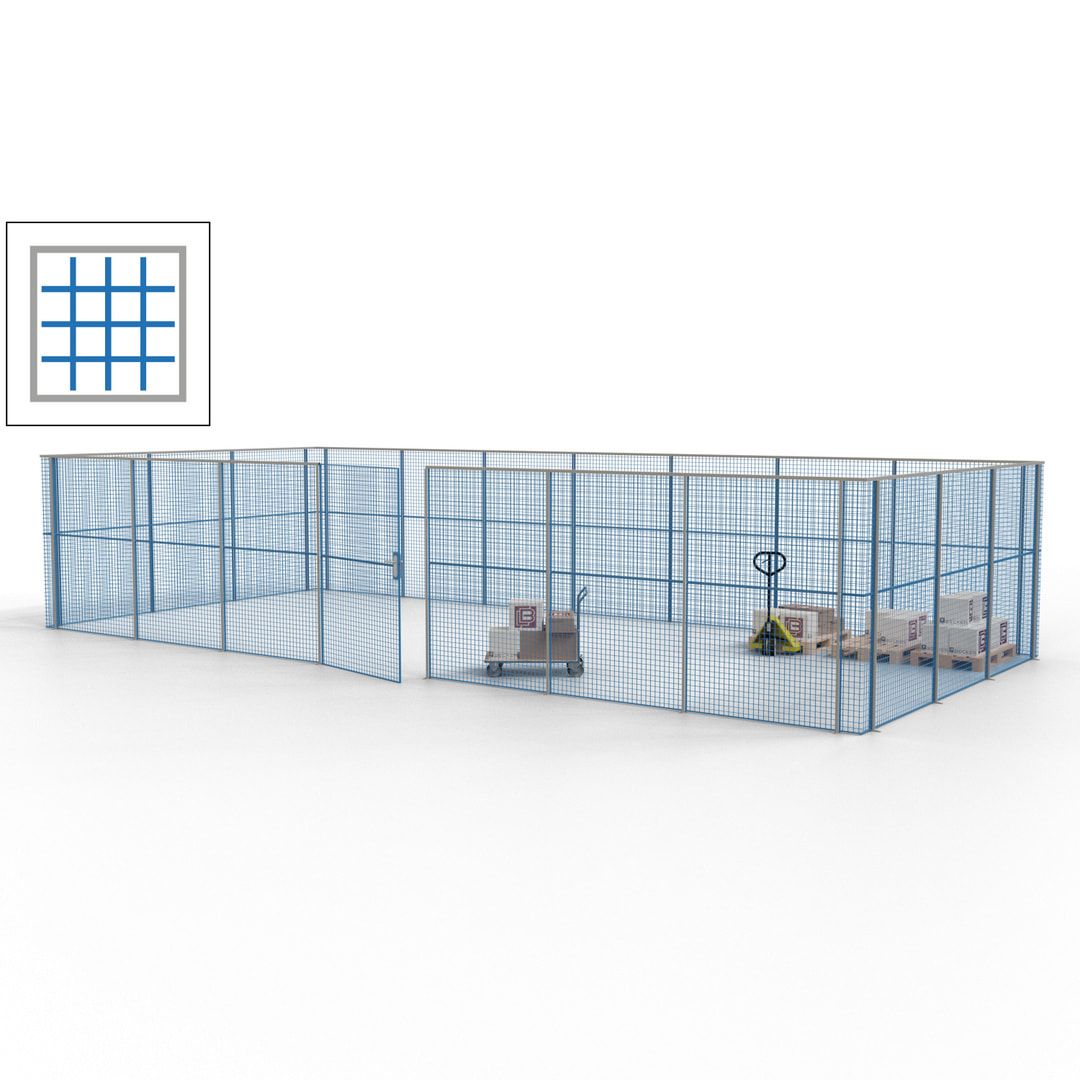 Hallentrennwand - Flügeltür, Gitter - 19 Gitterwände - 2.200 x 10.900 x 4.900 mm (HxBxT) - Perlweiß/reinorange