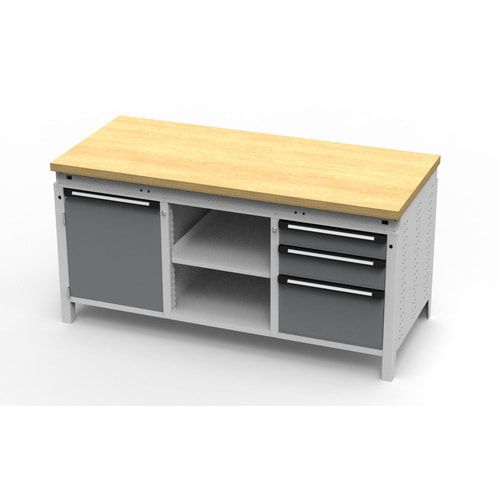 OTTOKIND Werkbank - bündige Arbeitsplatte - 850 x 1.695 x 750 mm (HxBxT) - 3 Schubladen - 1 Schrank - 2 Ablageböden - lichtgrau / anthrazitgrau