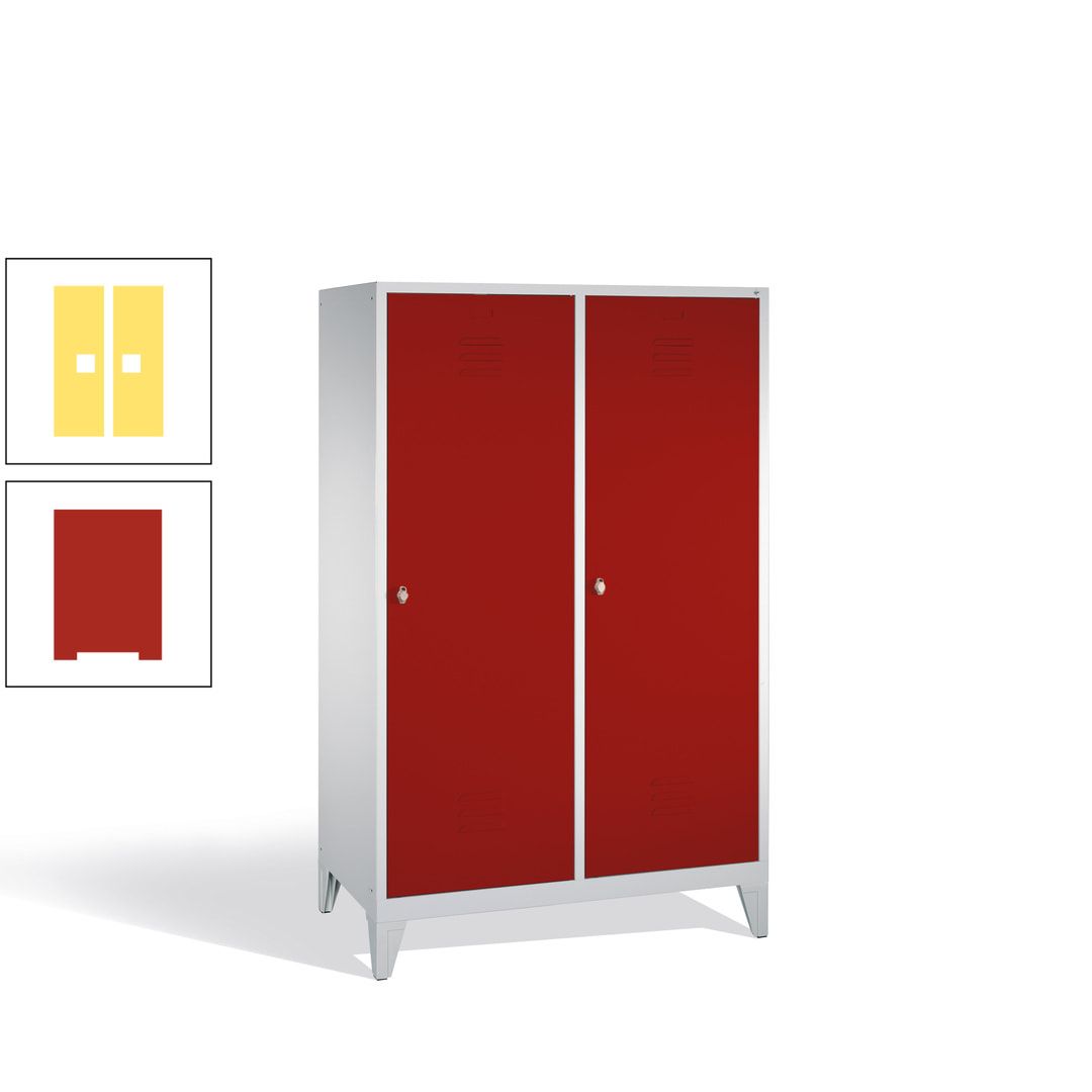 Doppel-Spind mit 2 Großtüren, Garderobenschrank mit Füßen, 4 Abteile a 300 mm, Korpus anthrazitgrau, Tür anthrazitgrau, 1.850 x 1.190 x 500 mm (HxBxT)