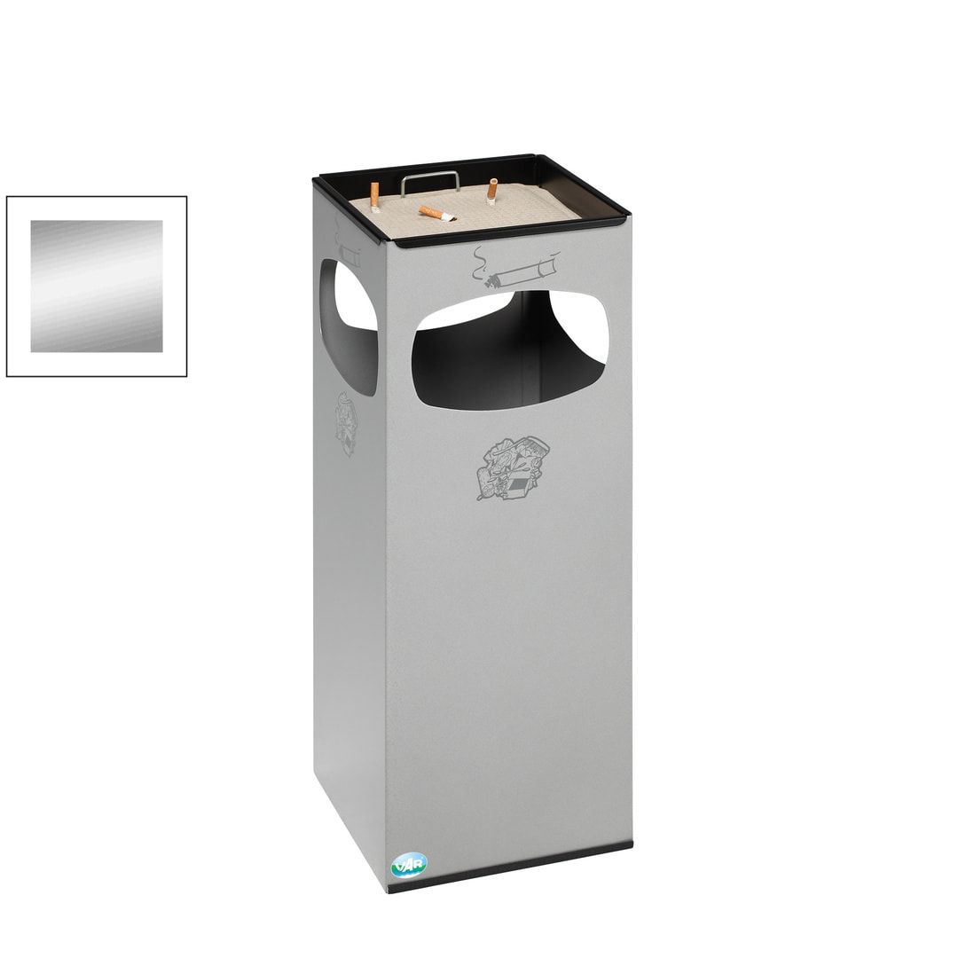 Abfalleimer mit Ascher - Volumen 29 l - eckig - 660 x 250 x 250 mm (HxBxT) - Antik-silber