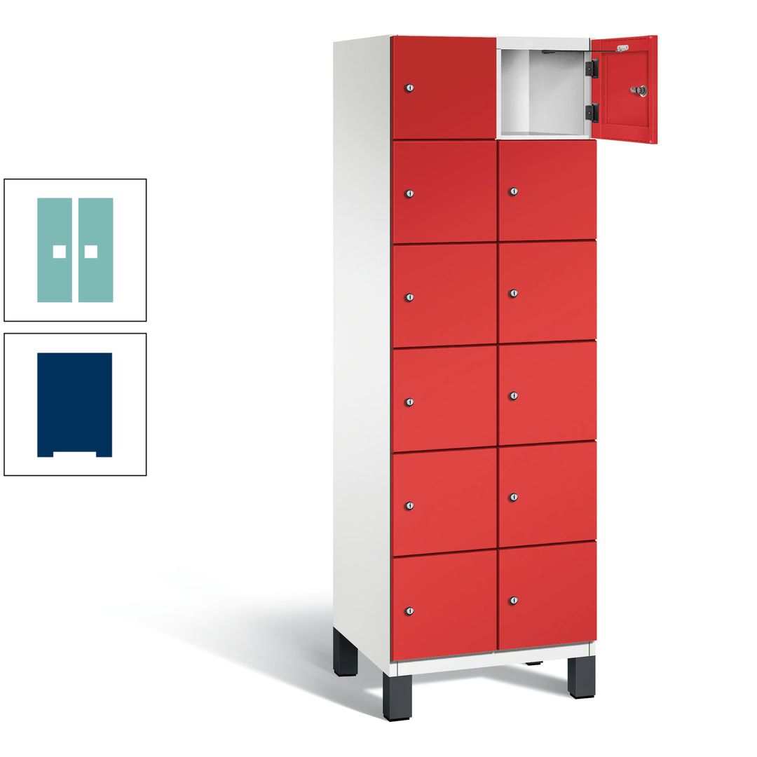 Fächerschrank, Stahlschrank, 12 Fächer, Türöffnungsbegrenzer, Füße, 1.980 x 600 x 525 mm (HxBxT), Korpus anthrazitgrau, Front anthrazitgrau