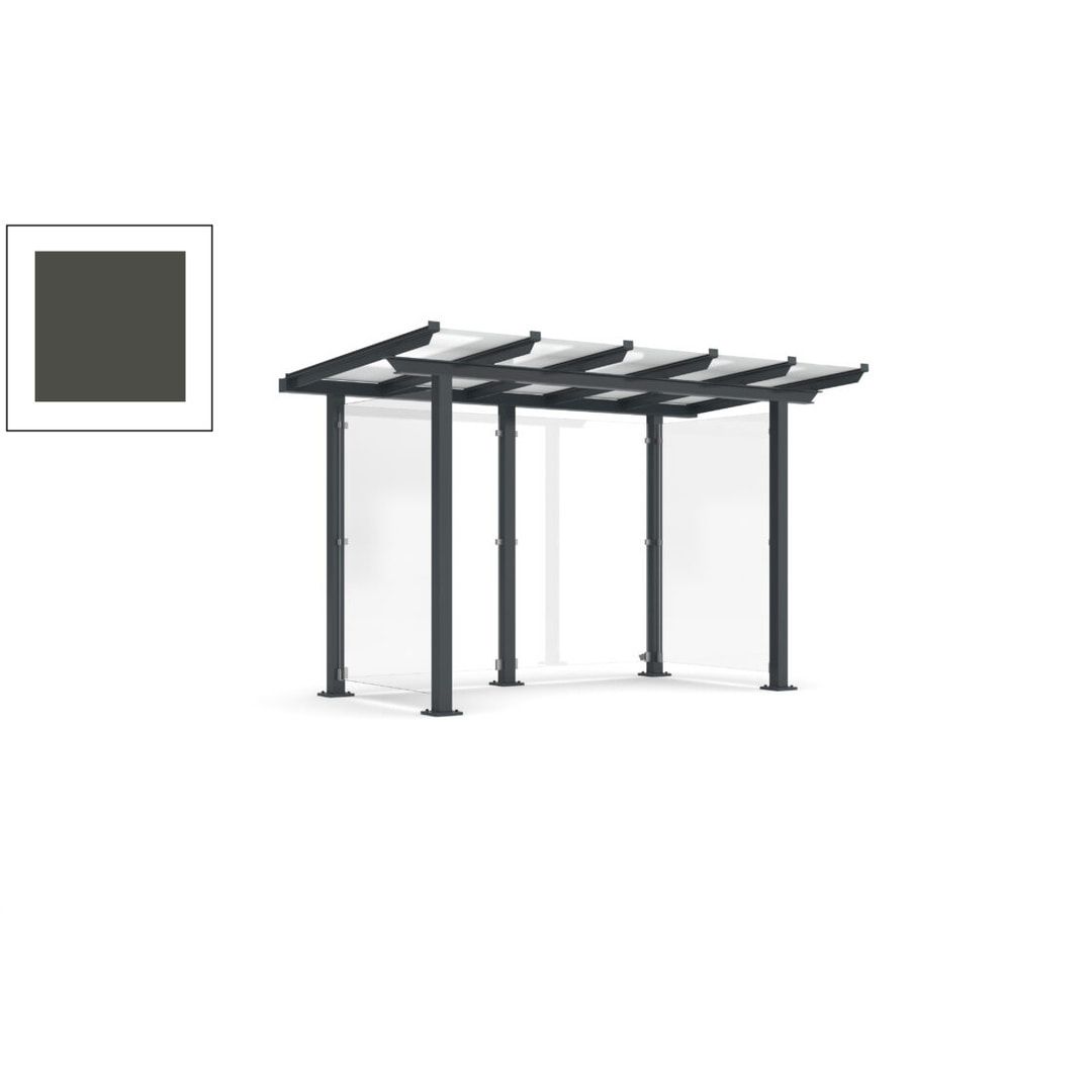 Unterstand mit Pultdach und Sicherheitsglas - feuerverzinkt und farbbeschichtet - 2.435 x 3.850 x 2.090 (HxBxT) - Farbe Achatgrau