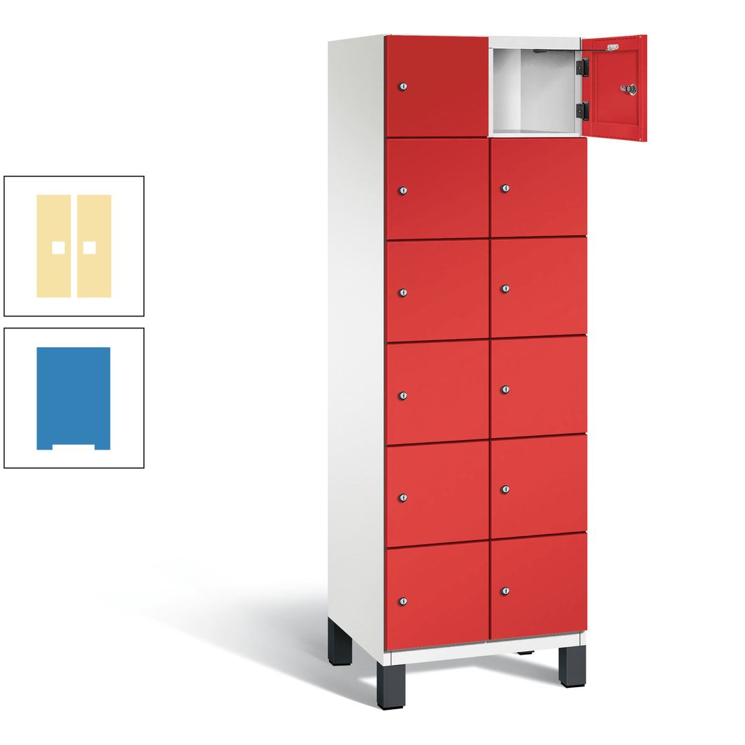 Fächerschrank, Stahlschrank, 12 Fächer, Türöffnungsbegrenzer, Füße, 1.980 x 600 x 525 mm (HxBxT), Korpus anthrazitgrau, Front anthrazitgrau