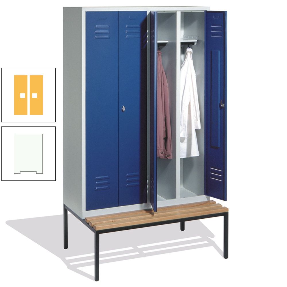Doppel-Spindschrank, Buche Sitzbank untergebaut, 4 Abteile a 300 mm, Korpus lichtgrau, Tür anthrazitgrau, 2.090 x 1.190 x 815 mm (HxBxT)