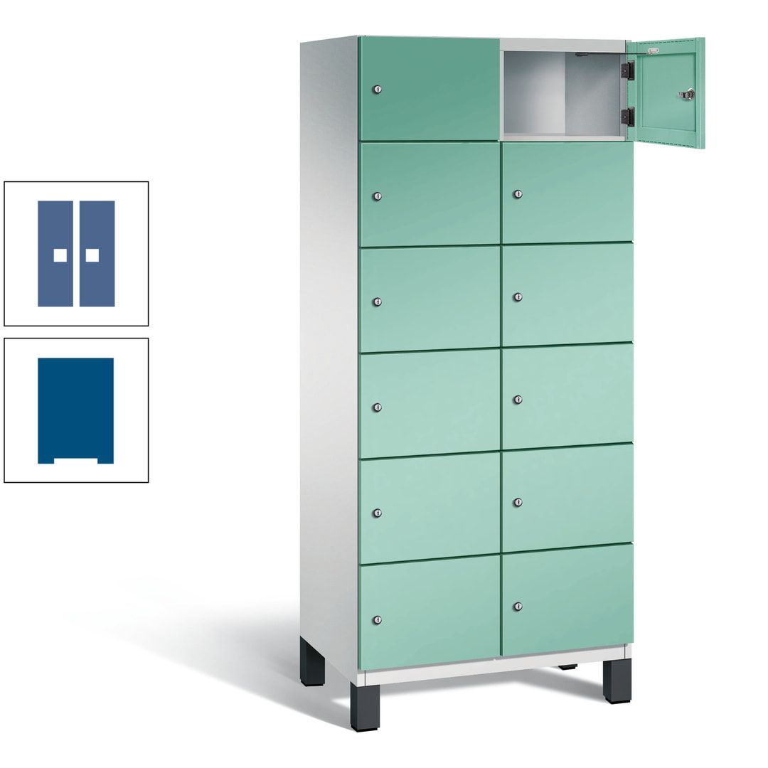 Fächerschrank, Stahlschrank, 12 Fächer, Türöffnungsbegrenzer, Füße, 1.980 x 800 x 525 mm (HxBxT), Korpus anthrazitgrau, Front anthrazitgrau