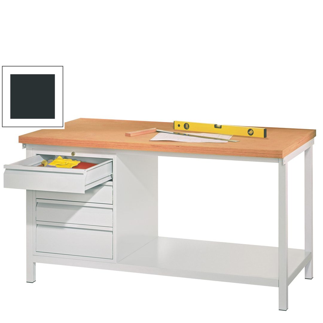 Werkbank - 1 Schubladenblock - 900 x 1.500 x 700 mm (HxBxT) - anthrazitgrau
