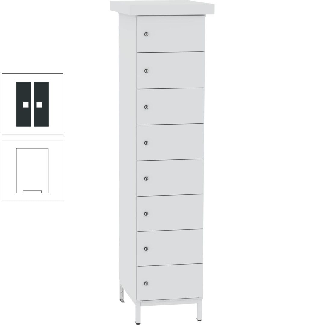 Akkuschrank, Batterieladeschrank, 8 Fächer, Schutzart IP54, Schuko, 1.855 x 400x 570 mm (HxBxT), Korpusfarbe anthrazitgrau, Frontfarbe anthrazitgrau