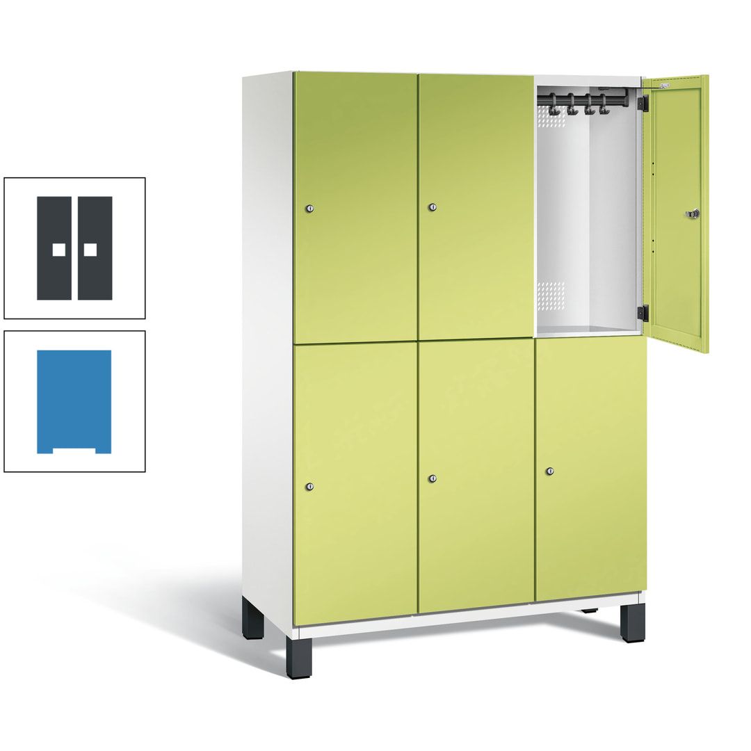 Fächerschrank, Stahlschrank, doppelstöckig, 6 Fächer, Füße, Korpus anthrazitgrau, Tür anthrazitgrau, 1.980 x 1.200 x 525 mm (HxBxT)