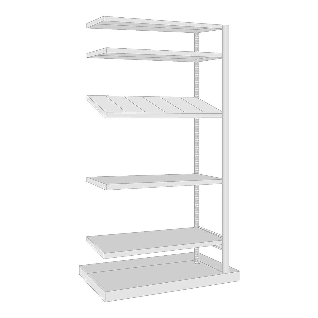 Fachbodenregal mit Auffangwanne - 150 kg - 4 Fachböden - 1 Schrägboden - 2.000 x 1.005 x 500 mm (HxBxT) - Anbauregal - verzinkt