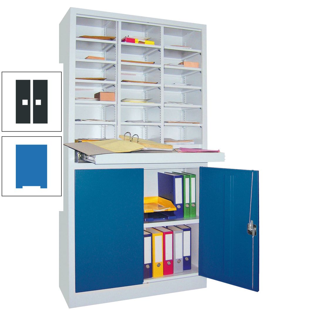 Aktenschrank - Büroschrank mit Sortierstation - 18 Fächer Ordnungsregal - Ausziehboden - 1.950 x 1.000 x 400 mm (HxBxT) - anthrazitgrau