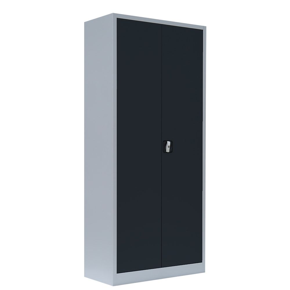 Aktenschrank, Büroschrank, abschließbar, Flügeltüren, 4 Fachböden, 1.800 x 800 x 383 mm (HxBxT), Stahl, Korpus und Türen in enzianblau
