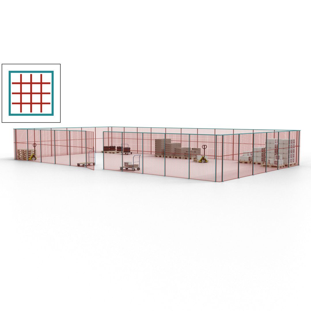 Maschinen Schutzgitter - Hallentrennwand - Sicherheitszaun - Tür - 51 m - 2.200 x 16.900 x 9.400 mm (HxBxT) - enzianblau