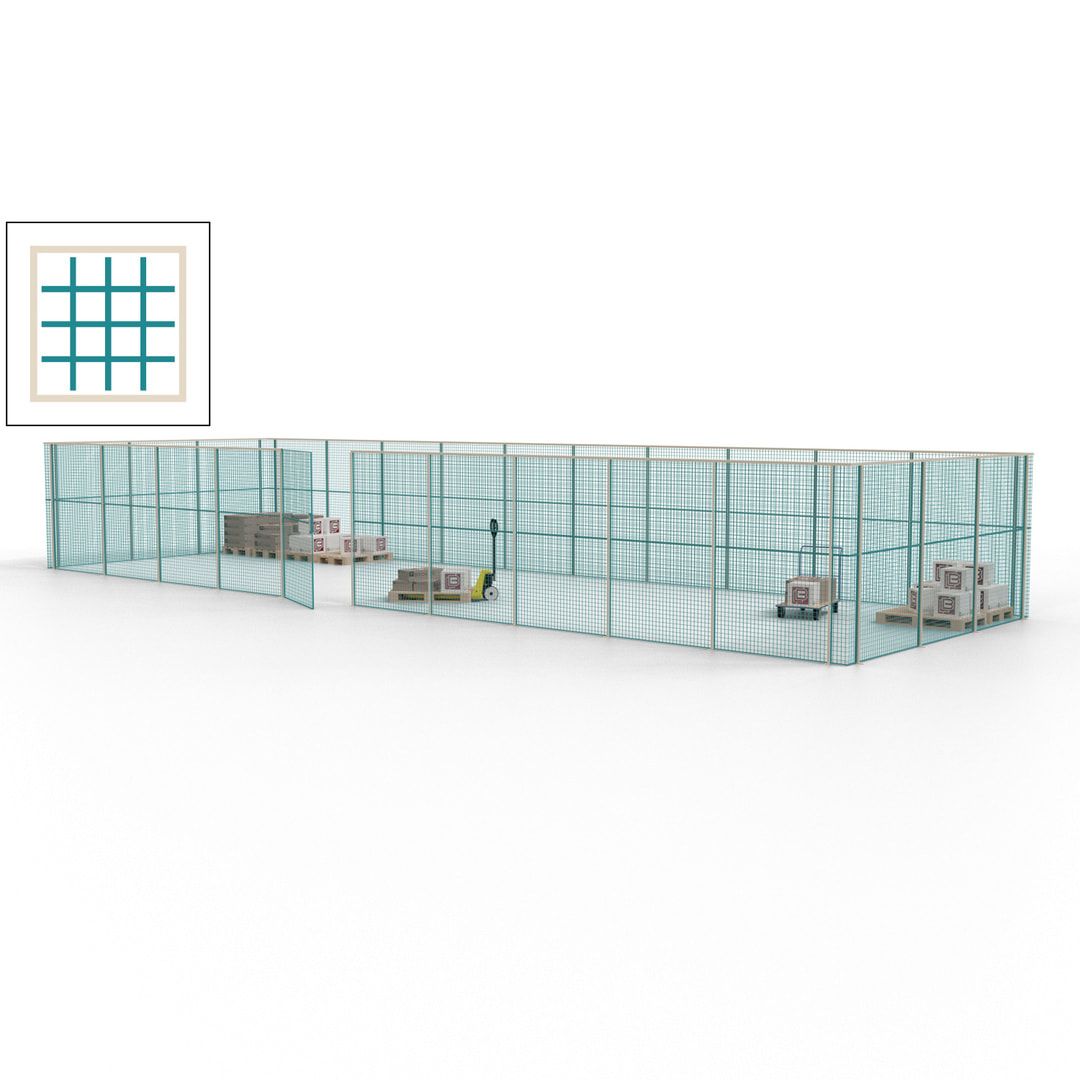 Maschinen Schutzgitter - Hallentrennwand - Sicherheitszaun - Tür - 39 m - 2.200 x 15.400 x 4.900 mm (HxBxT) - enzianblau