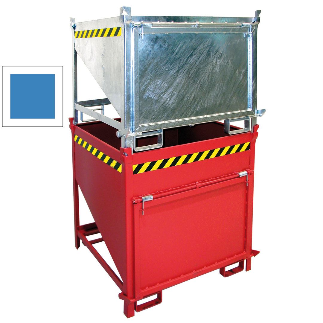 BAUER Schüttgutbehälter - Silobehälter - 500 l, 750kg - Farbe feuerrot, stirnseitige Klappe, Einfahrtaschen für Gabelstapler