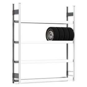 Felgenregal mit Tiefenriegel - 250 kg - 2.000 x 1.695 x 300 mm (HxBxT) - 4 Ebenen - erweiterbar - Steckregal BERT