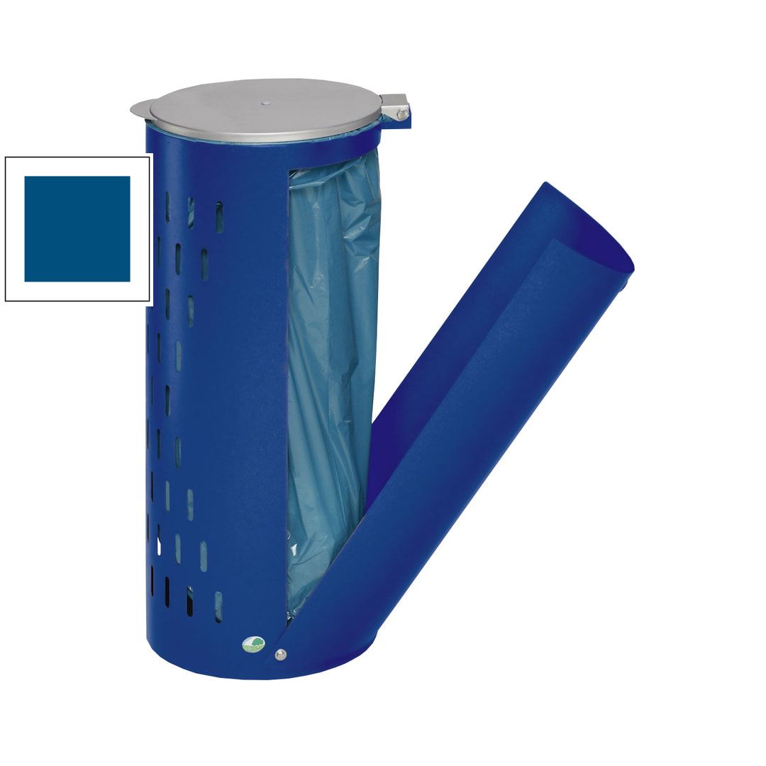 Müllsackhalter - mit Klapptür - gelochter Korpus - rund - Volumen 80 l - 850 x 380 x 440 mm (HxBxT) - Antik silber