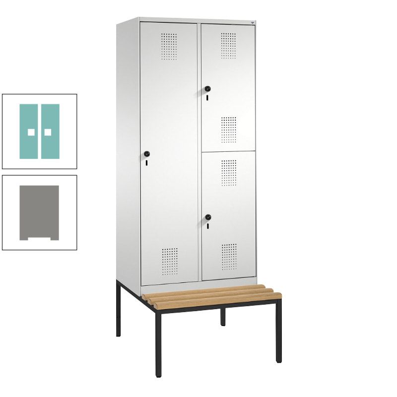 Garderobenschrank, Spind ein- und doppelstöckig Sitzbank, 2 Abteile, 3 Fächer, 2.090 x 800 x 500 mm (HxBxT), Front anthrazitgrau, Korpus anthrazitgrau