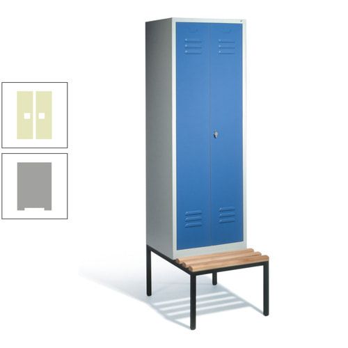 Doppel-Spindschrank, Buche Sitzbank untergebaut, 2 Abteile a 300 mm, Korpus lichtgrau, Tür anthrazitgrau, 2.090 x 610 x 815 mm (HxBxT)