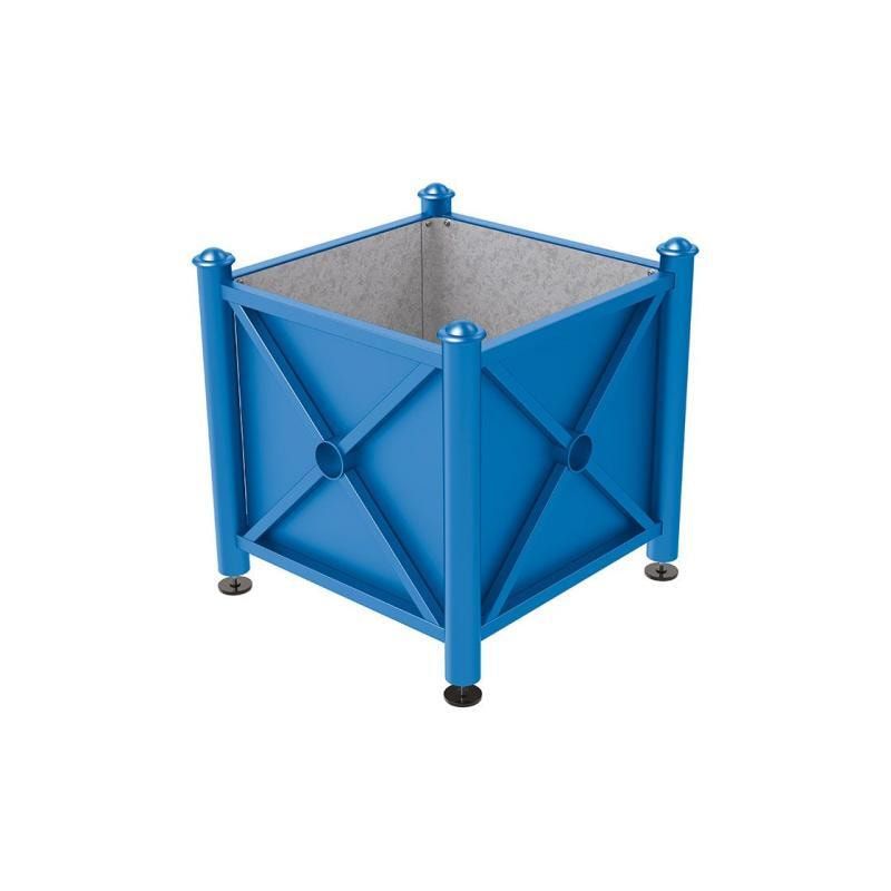 Pflanzbehälter, Stahlblech feuerverzinkt, verstellbare Füße, Innenfach feuerverzinkt, Kopf Agora, 750 x 800 x 800 mm (HxBxT), enzianblau