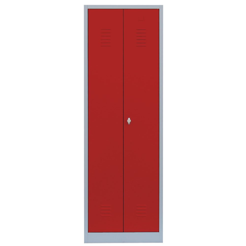Mehrzweckschrank, Garderobenschrank, 2 Abteile, 6 Fächer, 1.800 x 600 x 500 mm (HxBxT), Kleiderstange, Stahl, Korpus: lichtgrau, Front: enzianblau