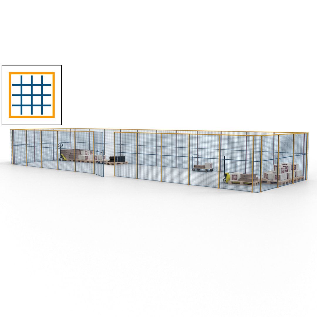 Maschinen Schutzgitter - Hallentrennwand - Sicherheitszaun - Tür - 42 m - 2.200 x 16.900 x 4.900 mm (HxBxT) - enzianblau