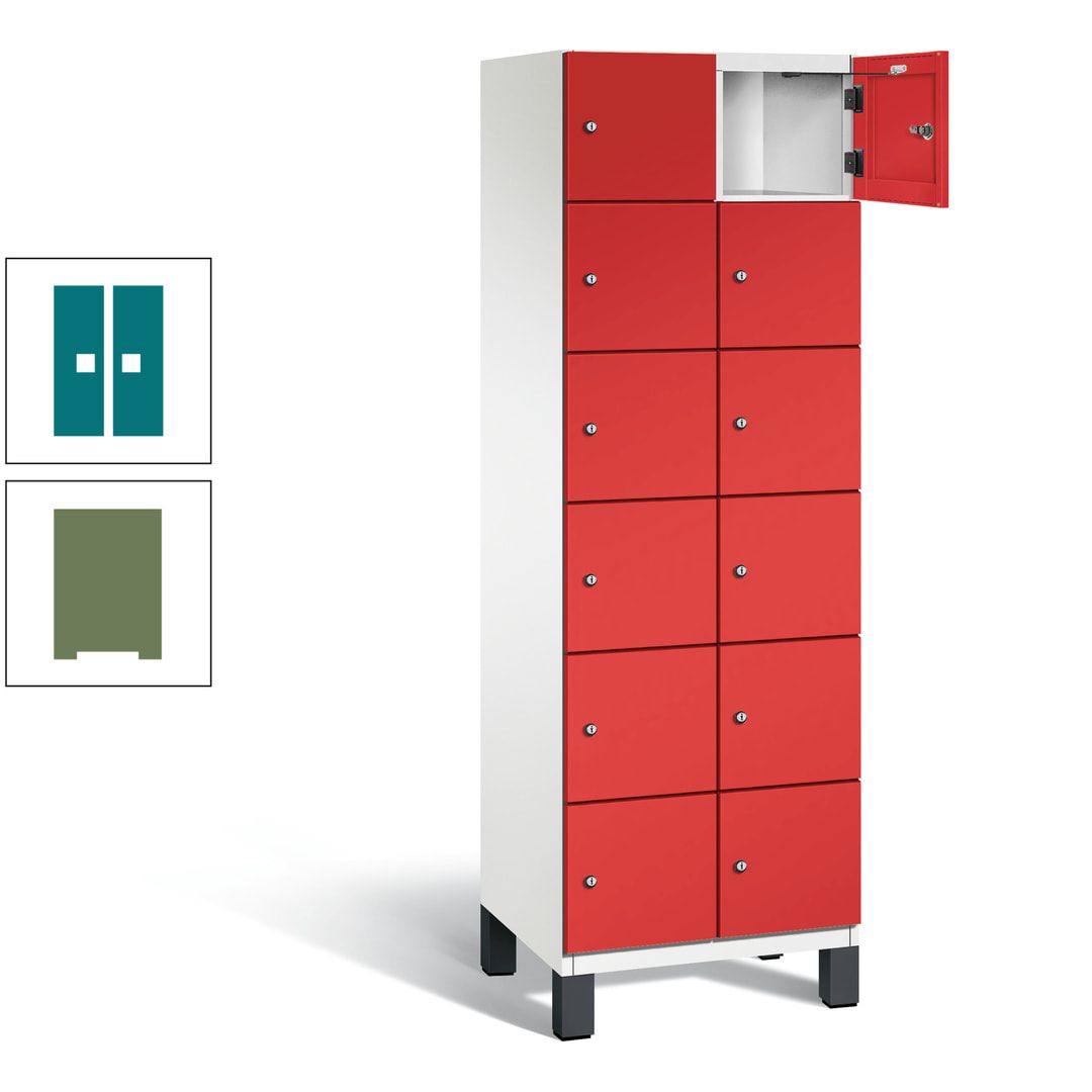 Fächerschrank, Stahlschrank, 12 Fächer, Türöffnungsbegrenzer, Füße, 1.980 x 600 x 525 mm (HxBxT), Korpus anthrazitgrau, Front anthrazitgrau