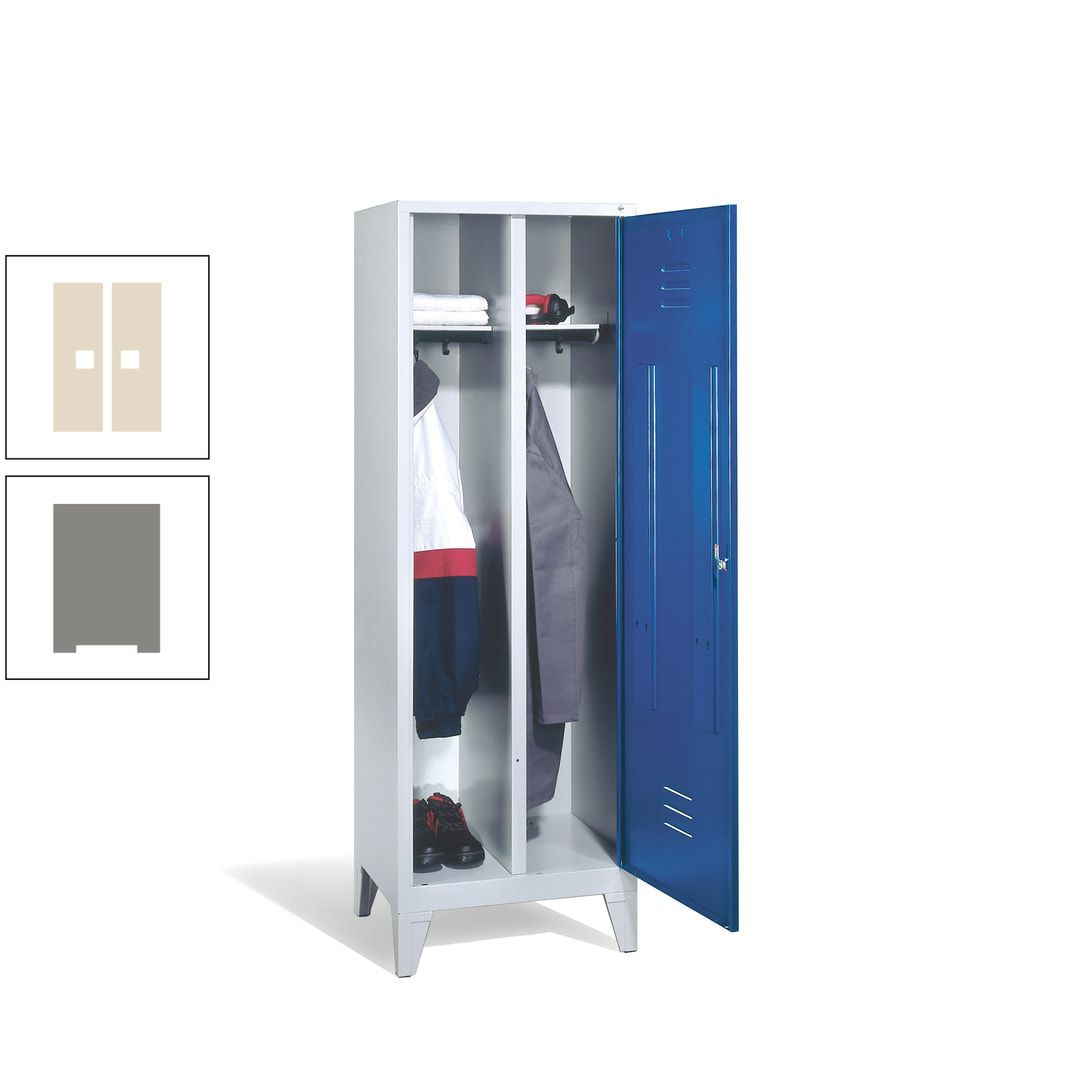 Doppel-Spind mit Großtür, Garderobenschrank mit Füßen, 2 Abteile a 300 mm, Korpus anthrazitgrau, Tür anthrazitgrau, 1.850 x 610 x 500 mm (HxBxT)