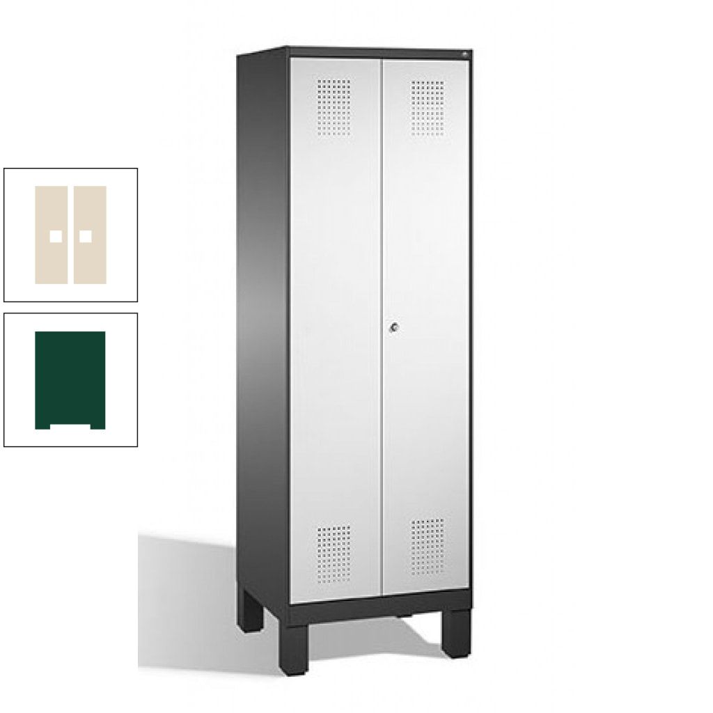 Doppel-Spind, Doppeltüren, Garderobenschrank mit Füßen, 2 Abteile a 300 mm, Korpus anthrazitgrau, Tür anthrazitgrau, 1.850 x 600 x 500 mm (HxBxT)