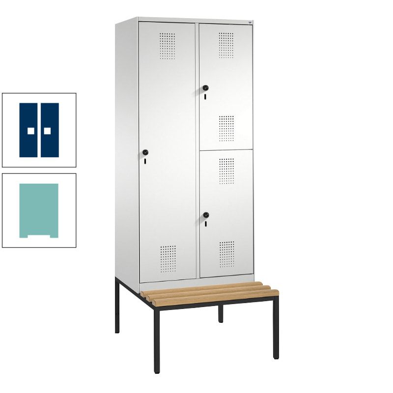 Garderobenschrank, Spind ein- und doppelstöckig Sitzbank, 2 Abteile, 3 Fächer, 2.090 x 800 x 500 mm (HxBxT), Front anthrazitgrau, Korpus anthrazitgrau