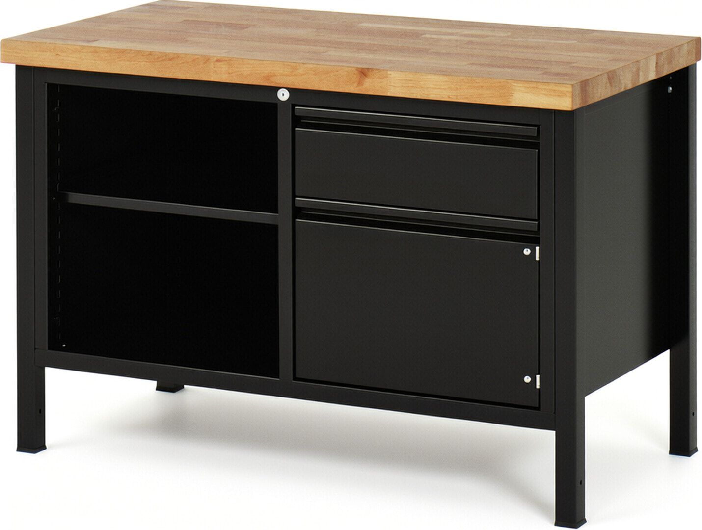 Werkbank - 1 Schublade - 180:1 - 1 Schrank - höhenverstellbar 840 - 1.040 mm - 1.250 x 700 mm - 1.250 kg - Buche - Anthrazitgrau