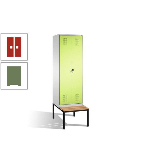 Doppel-Spind, Garderobenschrank, Buche Sitzbank untergebaut, 2 Abteile a 300 mm, Korpus anthrazitgrau, Tür anthrazitgrau, 2.090 x 600 x 815 mm (HxBxT)