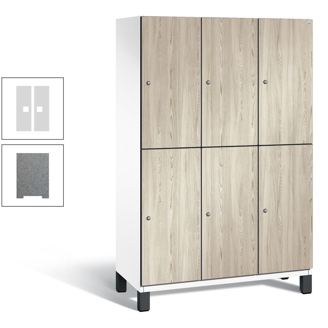 Fächerschrank, Garderobenschrank, mit Füßen, 3 Abteile, 1.980 x 1.200 x 525 mm (HxBxT), Korpus anthrazitgrau, Tür Donau-Ahorn