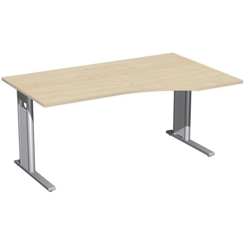 Eckschreibtisch, Ecke rechts, Füße einseitig verkürzt, C-Fuß Pro, 720 x 1.600 x 1.000 mm (HxBxT), Gestell silber, Dekor Ahorn