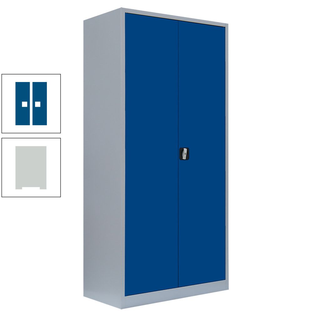 Aktenschrank, Büroschrank, abschließbar, Flügeltüren, 4 Fachböden, 1.950 x 925 x 422 mm (HxBxT), Stahl, Korpus und Türen in enzianblau