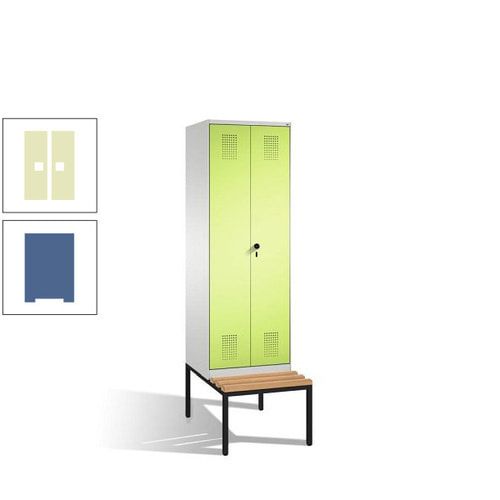 Doppel-Spind, Garderobenschrank, Buche Sitzbank untergebaut, 2 Abteile a 300 mm, Korpus anthrazitgrau, Tür anthrazitgrau, 2.090 x 600 x 815 mm (HxBxT)