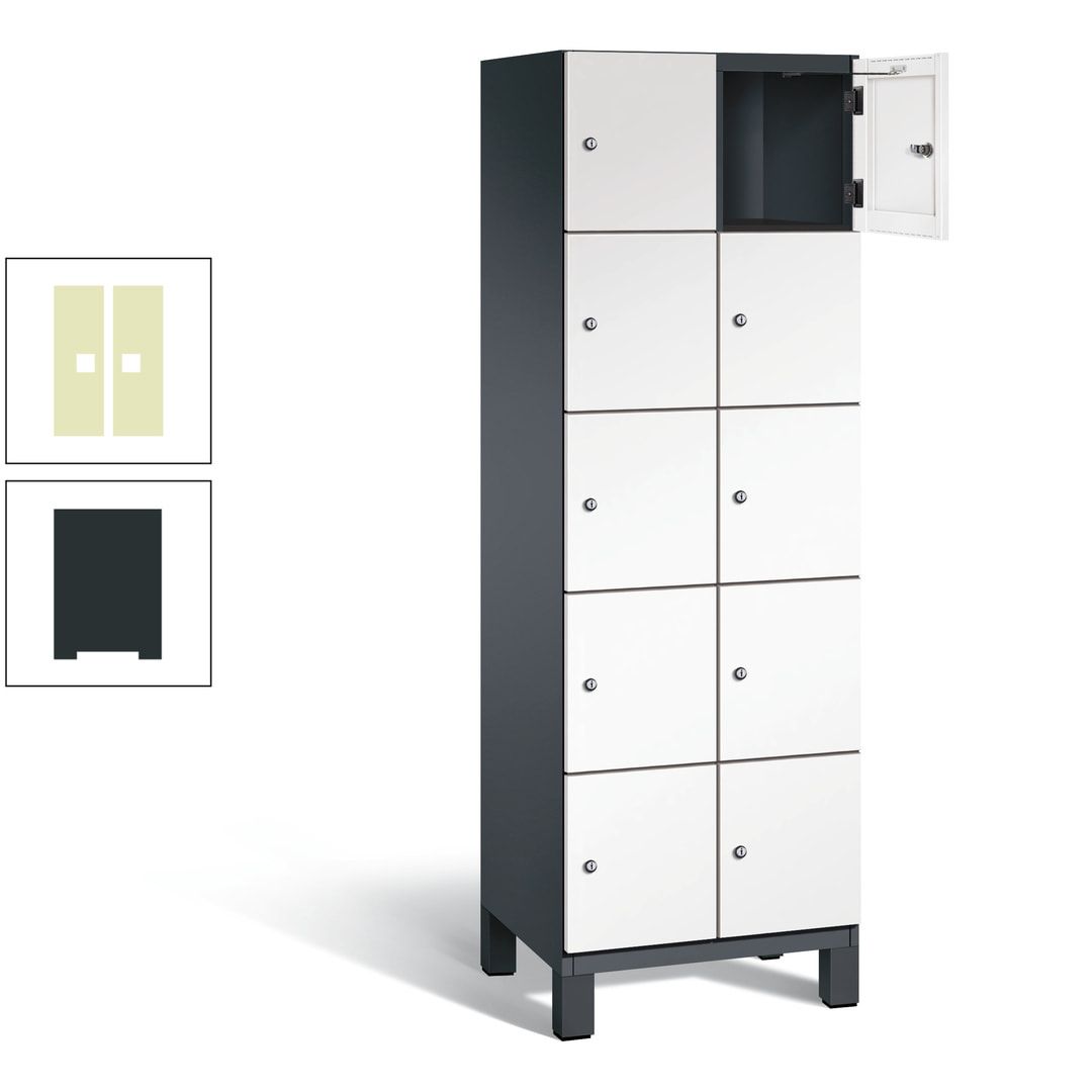 Fächerschrank, Stahlschrank, 10 Fächer, Türöffnungsbegrenzer, Füße, 1.980 x 600 x 525 mm (HxBxT), Korpus anthrazitgrau, Front anthrazitgrau