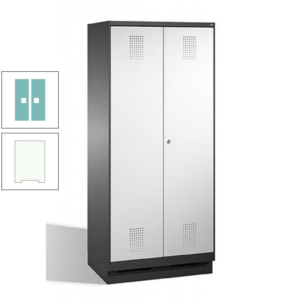 Doppel-Spind, Doppeltüren, Garderobenschrank mit Sockel, 2 Abteile a 400 mm, Korpus anthrazitgrau, Tür anthrazitgrau, 1.800 x 800 x 500 mm (HxBxT)