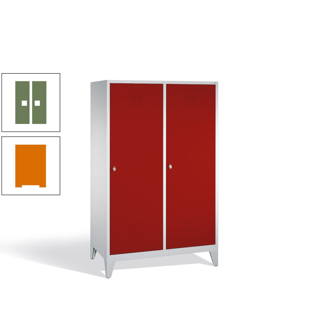 Doppel-Spind mit 2 Großtüren, Garderobenschrank mit Füßen, 4 Abteile a 300 mm, Korpus anthrazitgrau, Tür anthrazitgrau, 1.850 x 1.190 x 500 mm (HxBxT)