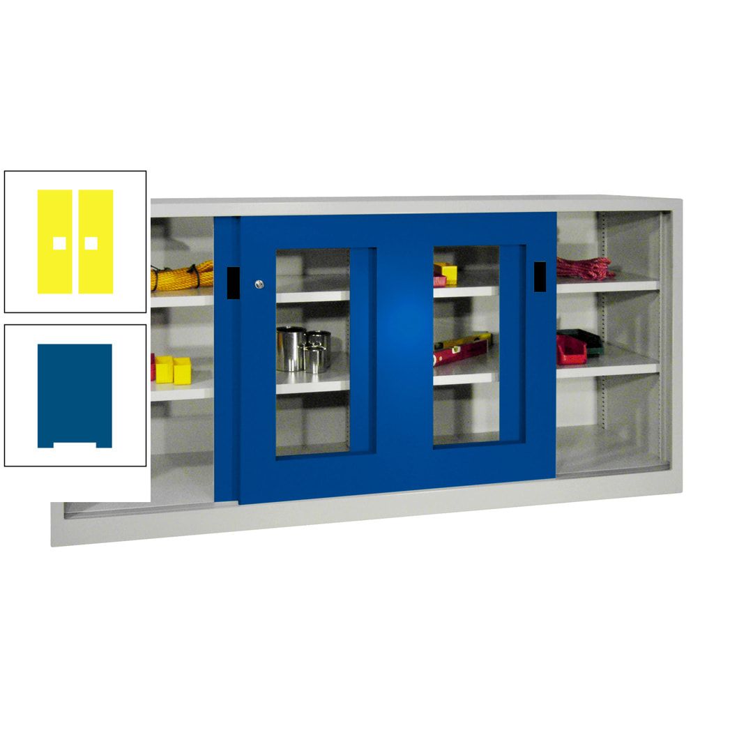 Schiebetürenschrank - Sichtfenstertüren - 1.000x2.000x400 mm (HxBxT) - 4 Böden, gepulvert - Zylinderschloss - anthrazitgrau