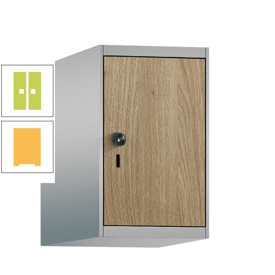 Aufsatzschrank, Schrankaufsatz, 1 Fach a 300 mm, Farbe Pastellgelb, Tür anthrazitgrau, 500 x 300 x 500 mm (HxBxT)