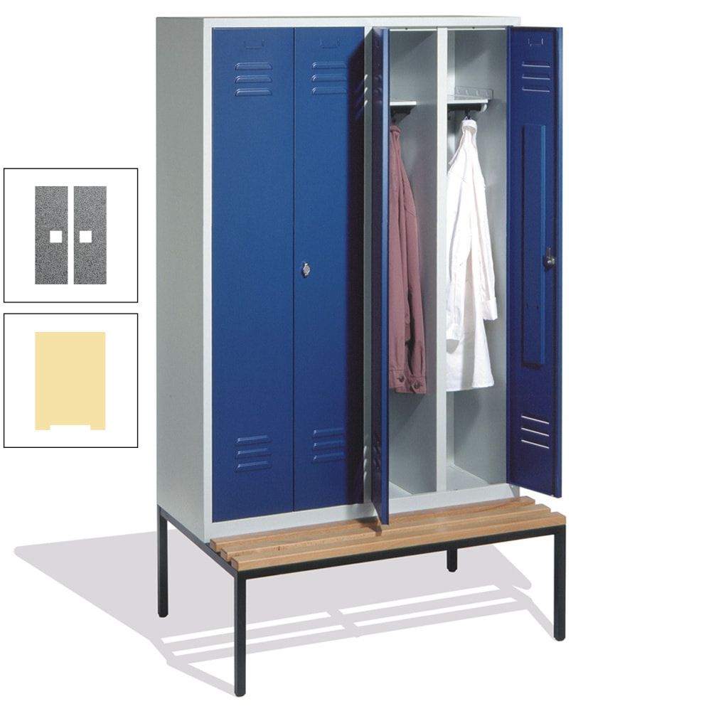Doppel-Spindschrank, Buche Sitzbank untergebaut, 4 Abteile a 300 mm, Korpus lichtgrau, Tür anthrazitgrau, 2.090 x 1.190 x 815 mm (HxBxT)