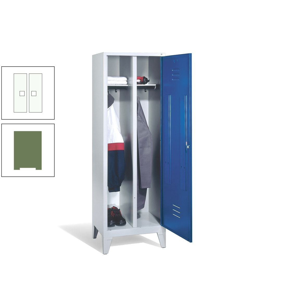 Doppel-Spind mit Großtür, Garderobenschrank mit Füßen, 2 Abteile a 300 mm, Korpus anthrazitgrau, Tür anthrazitgrau, 1.850 x 610 x 500 mm (HxBxT)