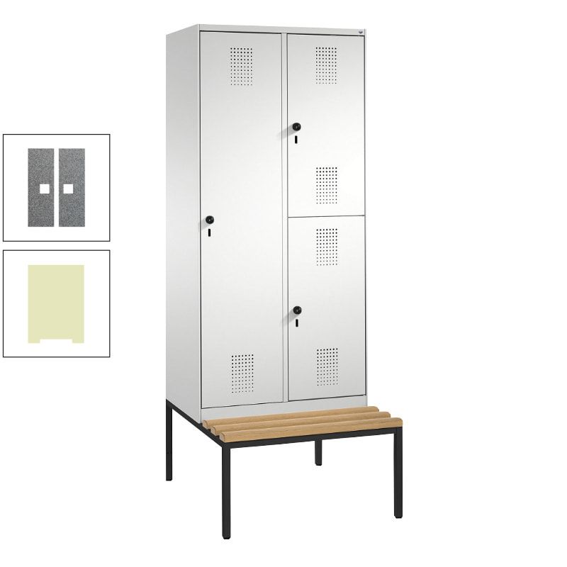 Garderobenschrank, Spind ein- und doppelstöckig Sitzbank, 2 Abteile, 3 Fächer, 2.090 x 800 x 500 mm (HxBxT), Front anthrazitgrau, Korpus anthrazitgrau