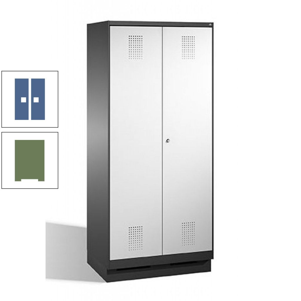 Doppel-Spind, Doppeltüren, Garderobenschrank mit Sockel, 2 Abteile a 400 mm, Korpus anthrazitgrau, Tür anthrazitgrau, 1.800 x 800 x 500 mm (HxBxT)
