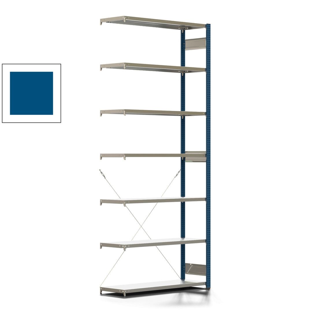 Fachbodenregal mit Tiefenriegel - 350 kg - 3.000 x 1.285 x 426 mm (HxBxT) - Anbauregal - 7 Böden - enzianblau - Lagerregal - Steckregal BERT
