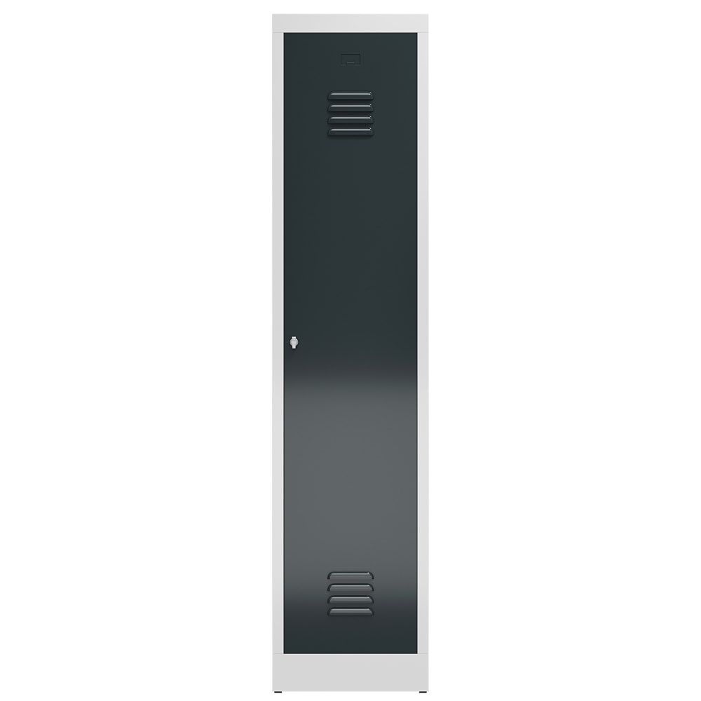 Garderobenschrank, Garderobenspind, 1 Abteil, Abteiltrennwand, 1.800 x 415 x 500 mm (HxBxT), Stahl, Drehriegel, Korpus: lichtgrau, Front: anthrazit
