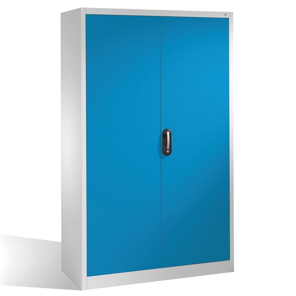 C+P Stahlschrank, Werkzeugschrank, Geräteschrank, abschließbar, 4 Fachböden, Korpusfarbe lichtgrau, Front enzianblau, 1.950 x 1.200 x 400 mm (HxBxT)