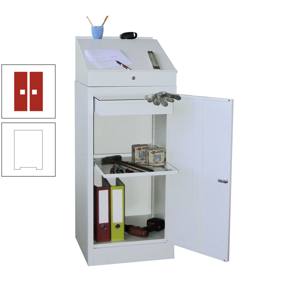 Stehpult mit Schrank - Vollblechtür - Zylinderschloss - 1 Einlegeboden, 1 Schublade - 1.270x500x500 mm (HxBxT) - anthrazitgrau